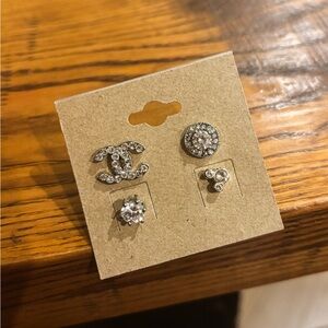 Silver and Crystal Logo Earrings Set